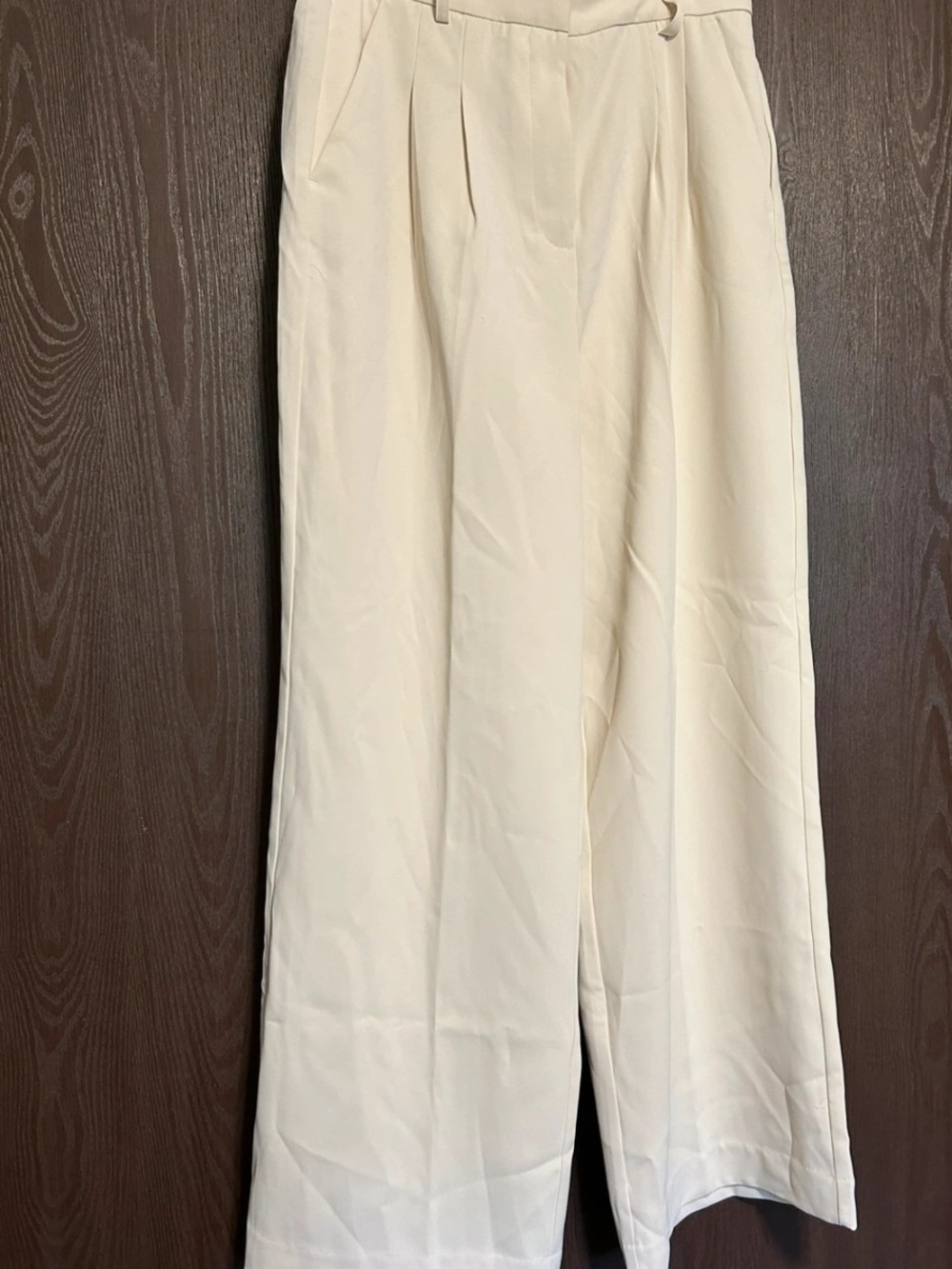 French Connection Cream Wide-Leg Pleated Dress Pants - French Connection Size M